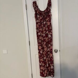 Xhilaration Burgundy Floral Jumpsuit